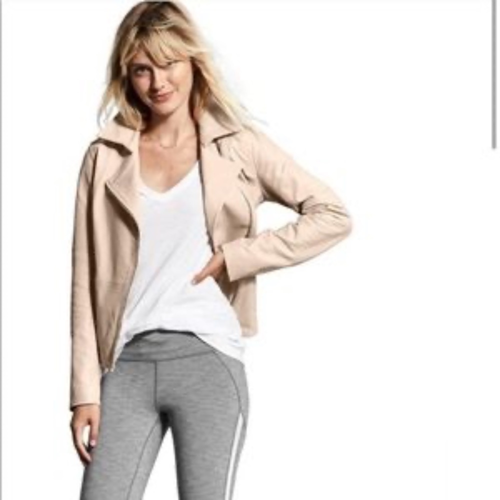 Athleta Salt Flat Leather Moto Jacket - Like New - Medium - Light Pink / Sand